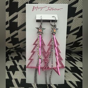 Betsey Johnson Pink Metallic 3D Christmas Tree Dangle Earrings